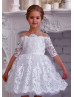 White Lace Tulle Buttons Back Flower Girl Dress Tutu Dress